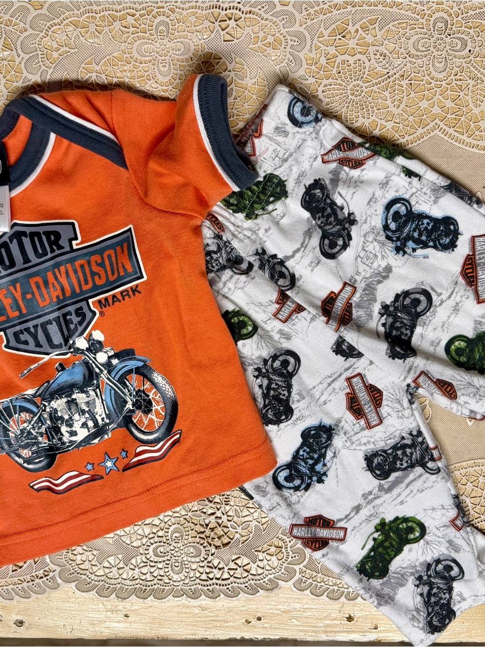 Harley-Davidson Orange & White Kids Motorcycle Pajama Set baby set